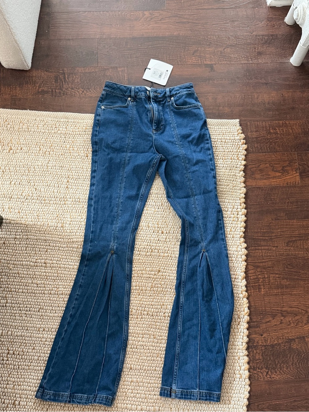High-Rise Dark Blue Flared Jeans with Panel Detail
